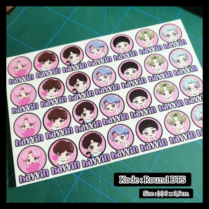 

Stiker baju sablon setrika / stiker label waterproof anti air (tema Round BTS)