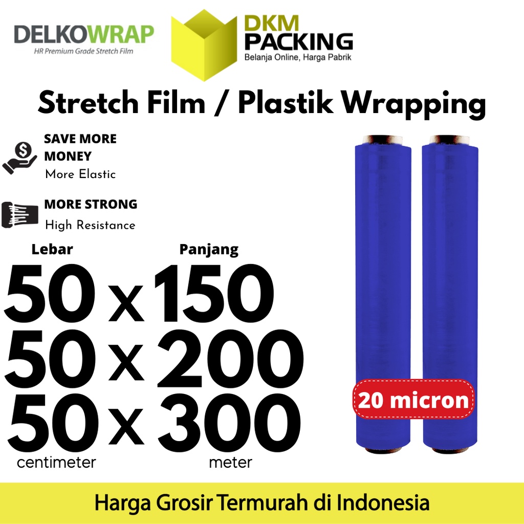 Plastik Wraping Stretch Film 50cm DELKOWRAP BIRU WRAPPING TEBAL PREMIUM TERMURAH / SATUAN