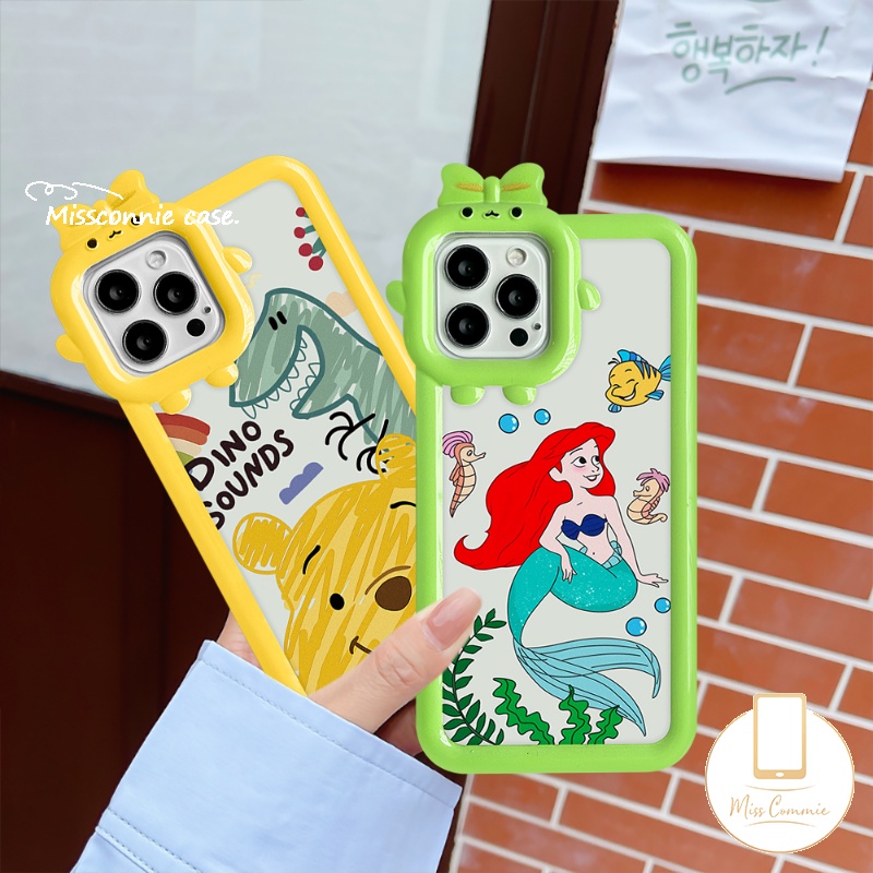 IPHONE Case Cocok Untuk Iphone8 7 6s 6 Plus 11 13 12 14 Pro Max XR XS Max 14 Plus X SE 2020 3D Bow-knot Little Monster Lensa Soft TPU Lucu Disney Mermaid Kartun Winnie the Pooh Cover