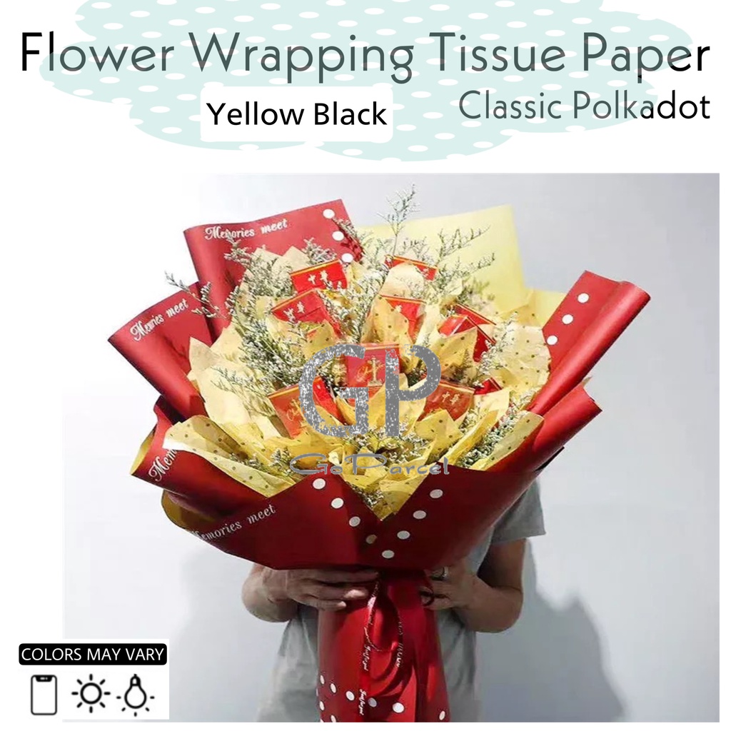 ( 5 Lembar ) CLASSIC POLKADOT - FLOWER WRAPPING TISSUE PAPER / KERTAS TISU / BUKET BUNGA / KERTAS BUNGA