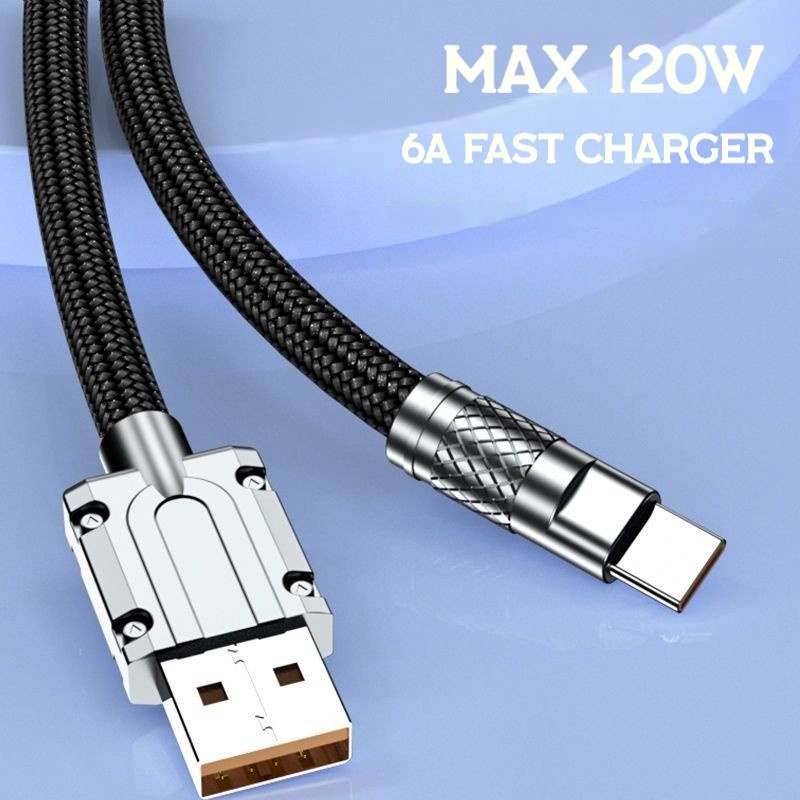 120w Kabel USB Type C Fast Charging 6A Kawat Pengisian Super Cepat Dengan Lampu Indikator Untuk Ponsel USB Type C Charger