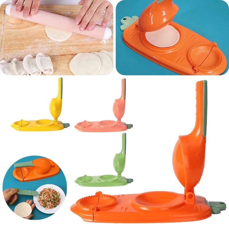 2in1 Peningkatan Praktis Dumpling Press Cetakan Pembungkus Kulit Pangsit Manual DIY Alat Penekan Adonan Dumplings Maker Portable Perlengkapan Dapur Rumah Tangga