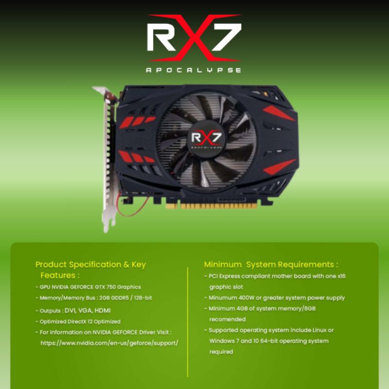 VGA RX7 GTX750 2GB DDR5 128 BIT REAL CAPACITY RESMI