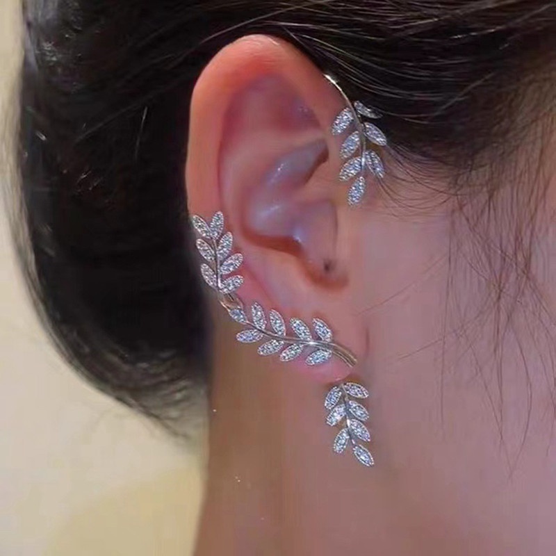 1pc Fashion Wanita Daun Telinga Manset Melengkung Kristal Stud Earring Perhiasan Aksesoris