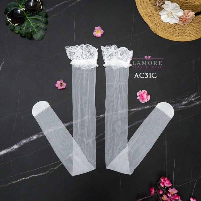 BRA CD G STRING UNDERWEAR WANITA + STOCKING SEXY LACE PUTIH AC31C IMPORT