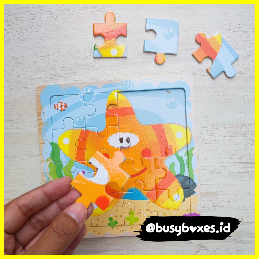 Busyboxes.id Mainan anak puzzle edukasi anak 1 2 3 tahun laki laki perempuan mainan edukasi Montessori puzzle jigsaw 3d kayu hewan binatang laut bintang laut starfish