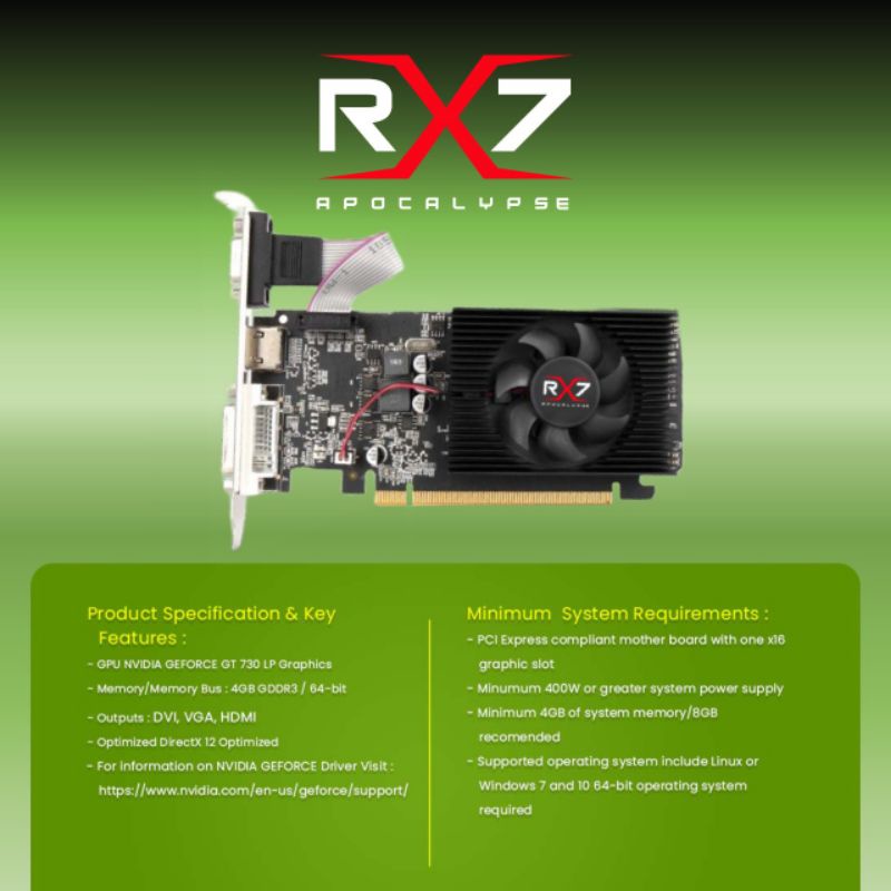 VGA RX7 GT 730 LP 4GB DDR3 64 BIT REAL CAPACITY RESMI