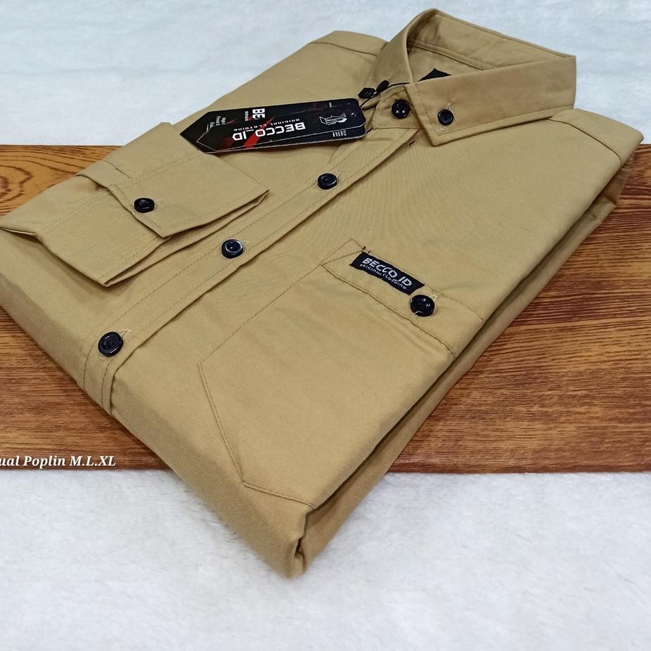 Chekout KEMEJA POLOS PRIA LENGAN PANJANG WARNA MOCCA HEM PRIA KATUN LENGAN PANJANG PREMIUM QUALITY B