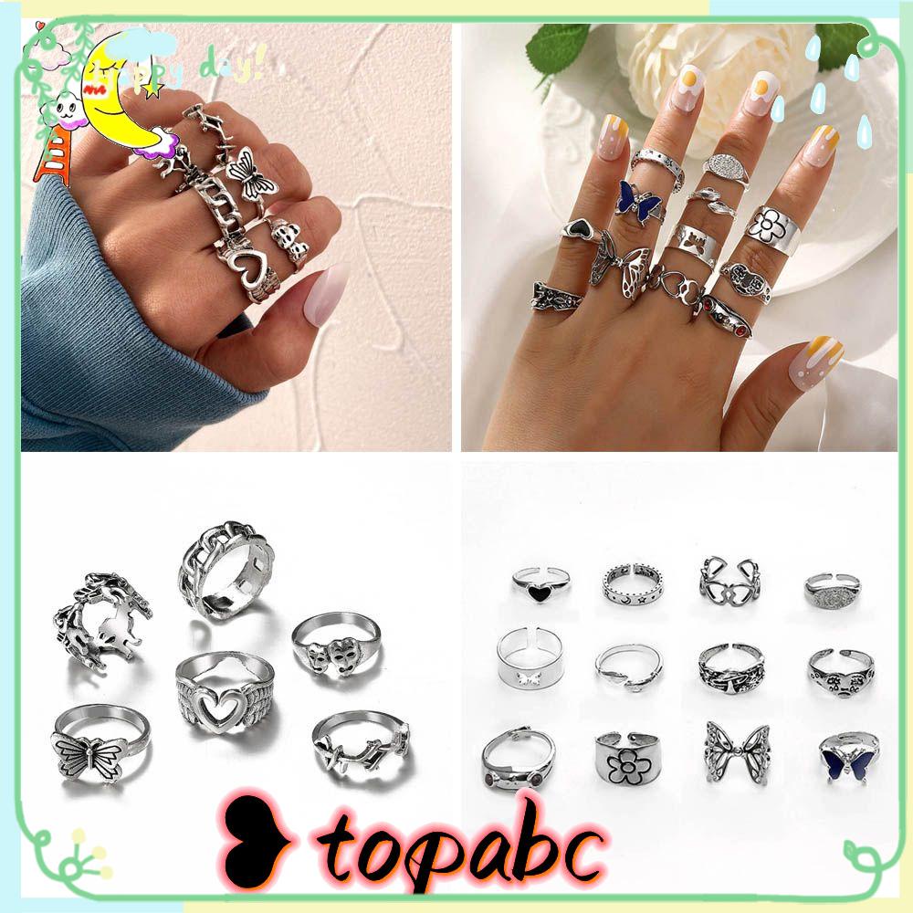 Top Butterfly Rings Set Cincin Kupu-Kupu Lucu Vintage BFF Perhiasan Fashion Bohemian Hadiah Persahabatan Terbuka Rings