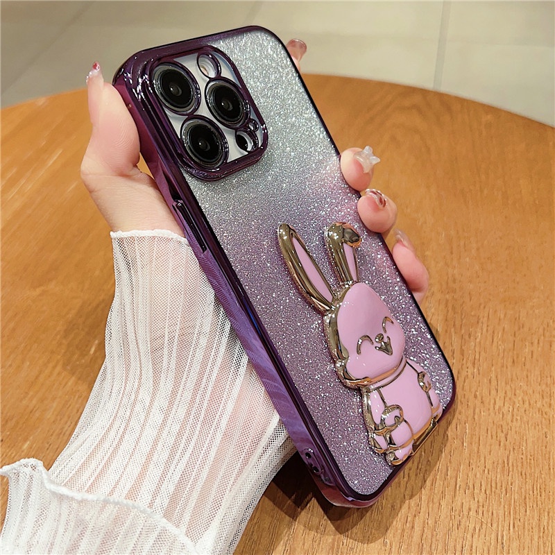 Casing Ponsel Secara Bertahap Berubah Warna Kompatibel Untuk iphone14 13 12 11promax x xs xsmax shockproof soft shell Stand alone rabbit mobile phone bracket back cover