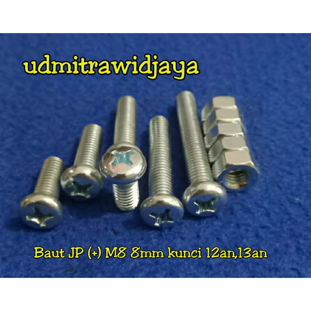 Baut payung baut model JP  kunci 12 13 model JP + PAYUNG panjang 1,5cm 2cm 2,5cm 3cm 4cm 5cm 6cm baut galvanis M8 8mm baut obeng kunci 12an 13an  baut miniatur baut variasi obeng baut obeng plus ples baut kusen baut bak truk baut pangkon tv baut breket