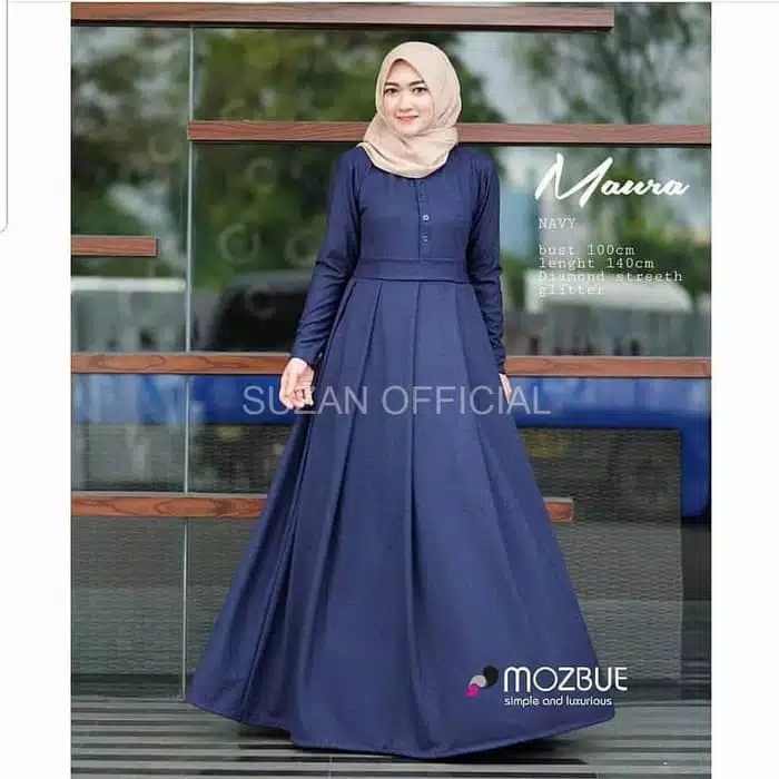 Maira- Bisa COD Dress Baju Gamis Kondangan Wanita Muslim Busui Kancing Depan Warna Polos Biru tua Na