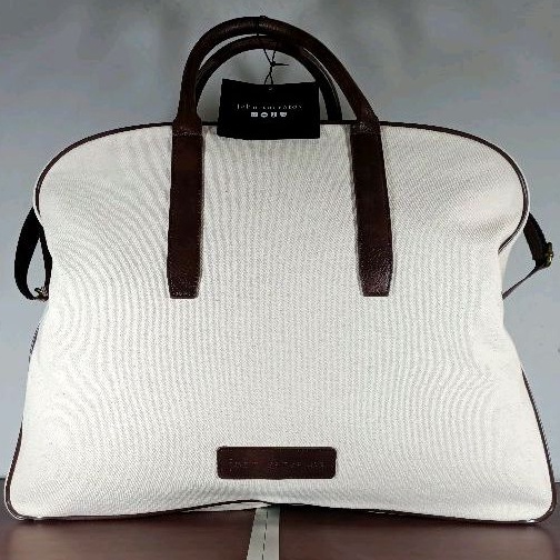 ORIGINAL DUFFLE BAG JOHN VARVATOS CREAM LIST BROWN / TRAVEL BAG / TAS SELEMPANG