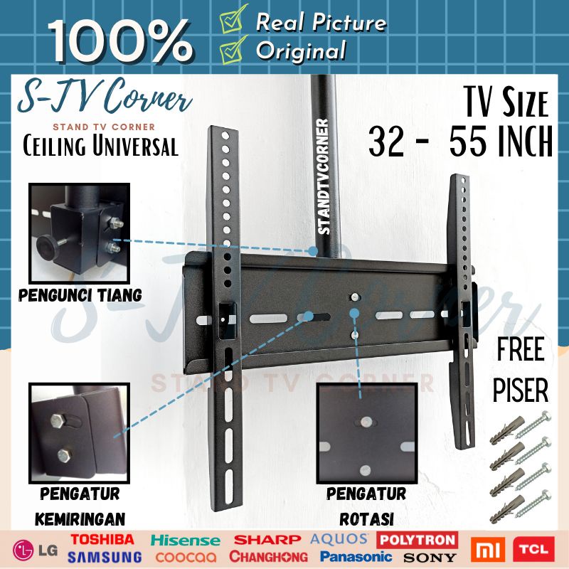 bracket tv gantung plafon 55 50 43 42 40 32 inch braket gantung plafon