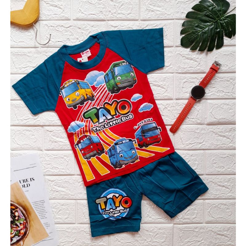 Setelan Baju Anak Motif Tayo / Setelan Kaos Anak Gambar Tayo