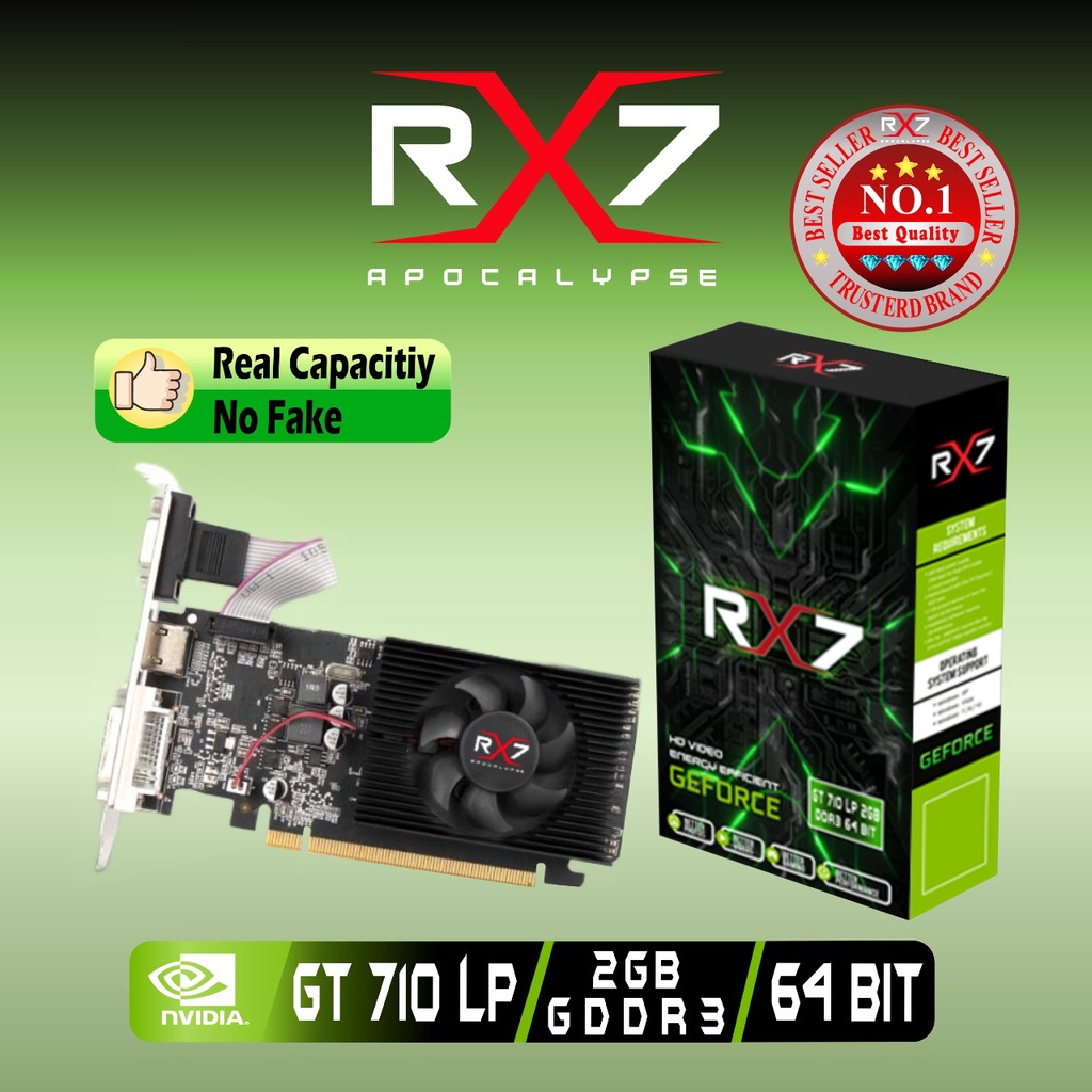 VGA CARD RX7 GT 710 LP 2GB DDR3 64 BIT REAL CAPACITY RESMI