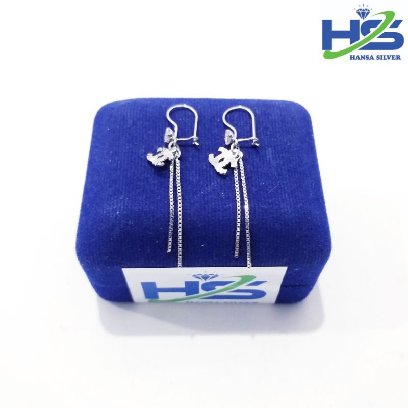 Anting Perak Asli Silver 925 Lapis Emas Putih Model Agogo Italy - Anting Wanita Anti Karat