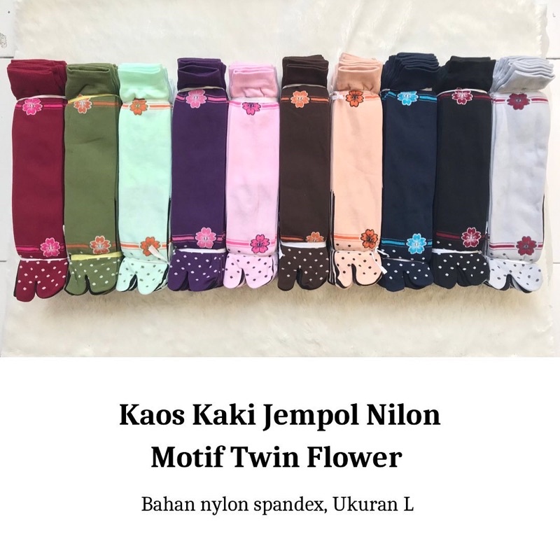 SATU PASANG Kaos Kaki Jempol Nylon Motif Twin Flower