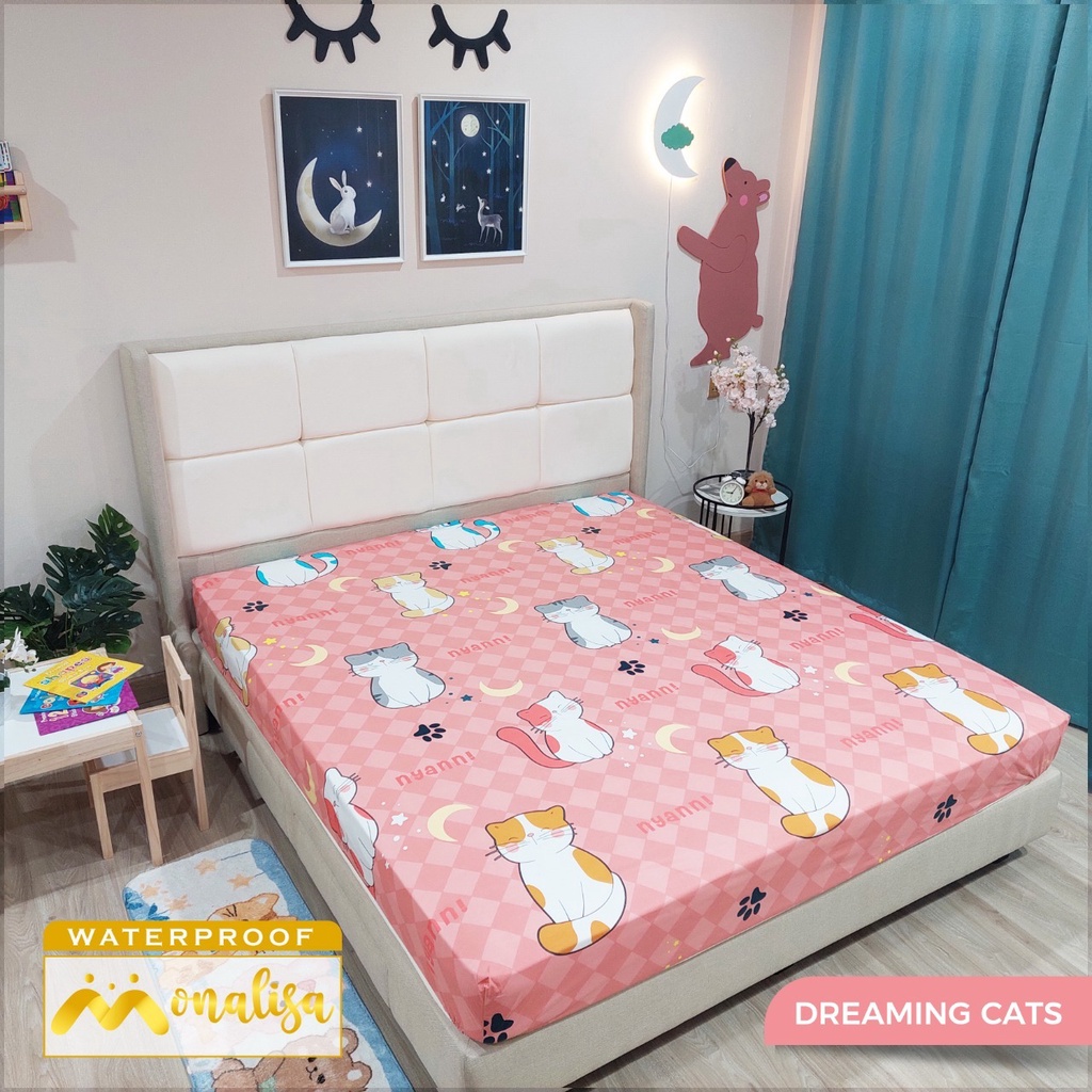 Monalisa Waterproof Sprei Uk 160/180 - Dreaming Cats