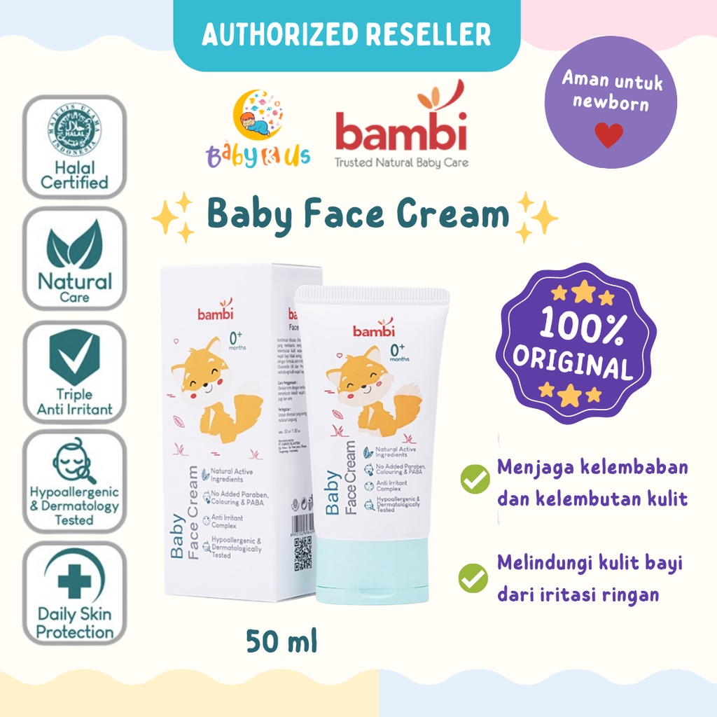 Bambi Baby Face Cream 50ml - Krim Wajah Bayi Kulit Normal - Sensitif / Lotion Pelembab Perawatan Wajah Bayi