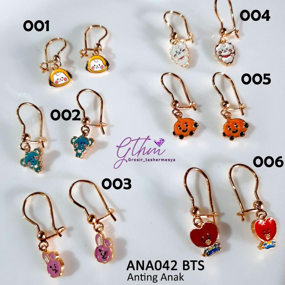 Anting Anak perempuan BTS Lucu Imut Perhiasan Fashion Import Kualitas Premium Anti Karat ANA042 GTHM