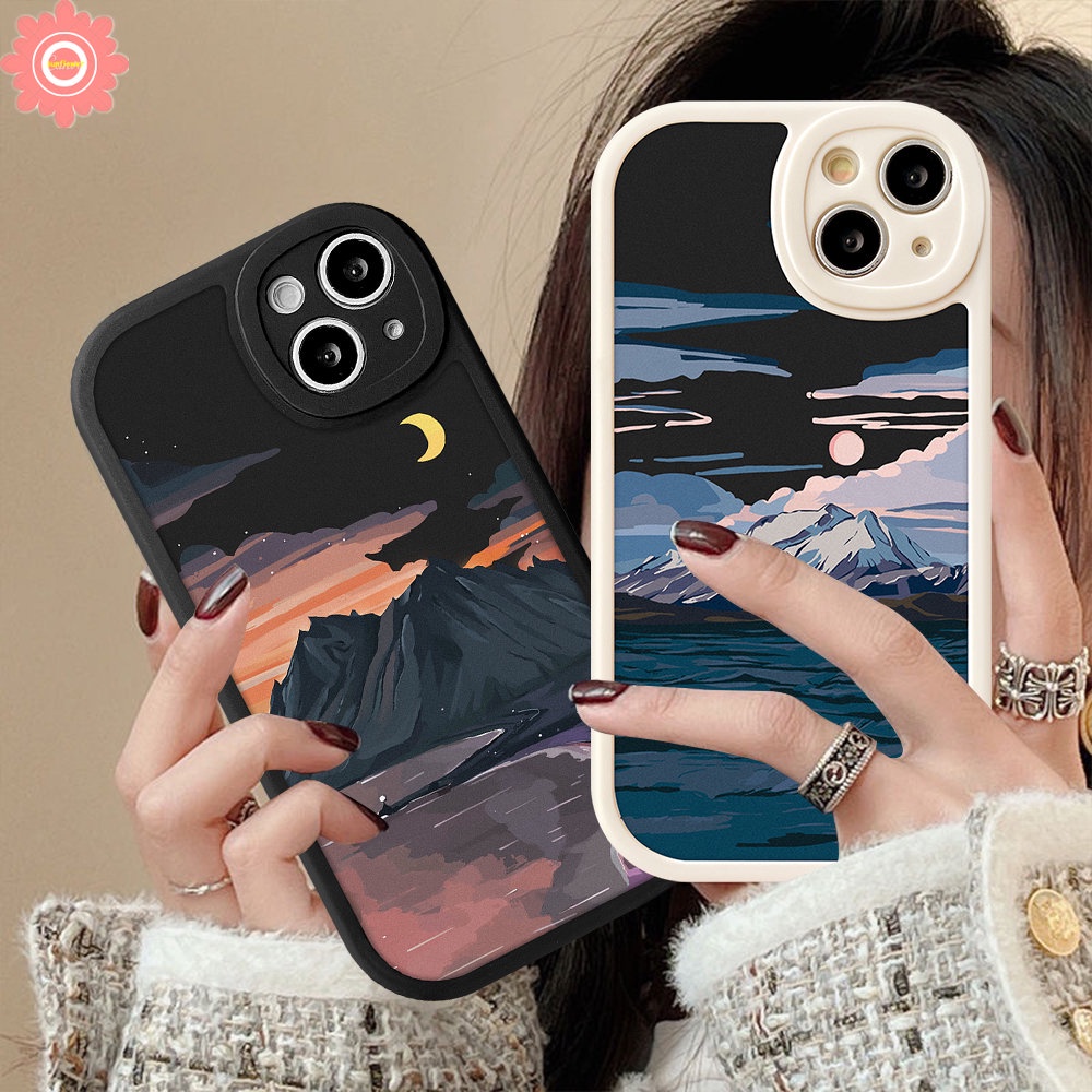 IPHONE Casing Hp Kompatibel Untuk Iphone7 8 6 6s Plus 13 12 14 Pro MAX 11 Pro Max14 Plus XR X XS MAX SE 2020couple Pasangan Salju Gunung Sunset Pemandangan Lembut TPU Lovers Case