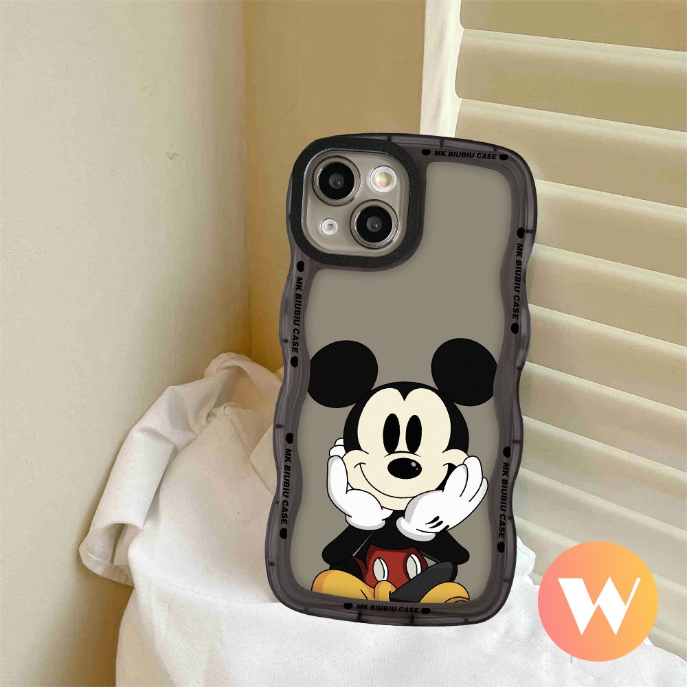 Cute Disney Mickey Mouse Case OPPO A17 A95 A16 A53 A55 A3s A12 A76 A15 A5 A9 A77 A74 A5s A1k A77s A54 A96 A57 A16s A7 A16K A17K A52 Reno 7Z 7 8Z 6 8 Wavy Edge Soft Tpu Couple Cover