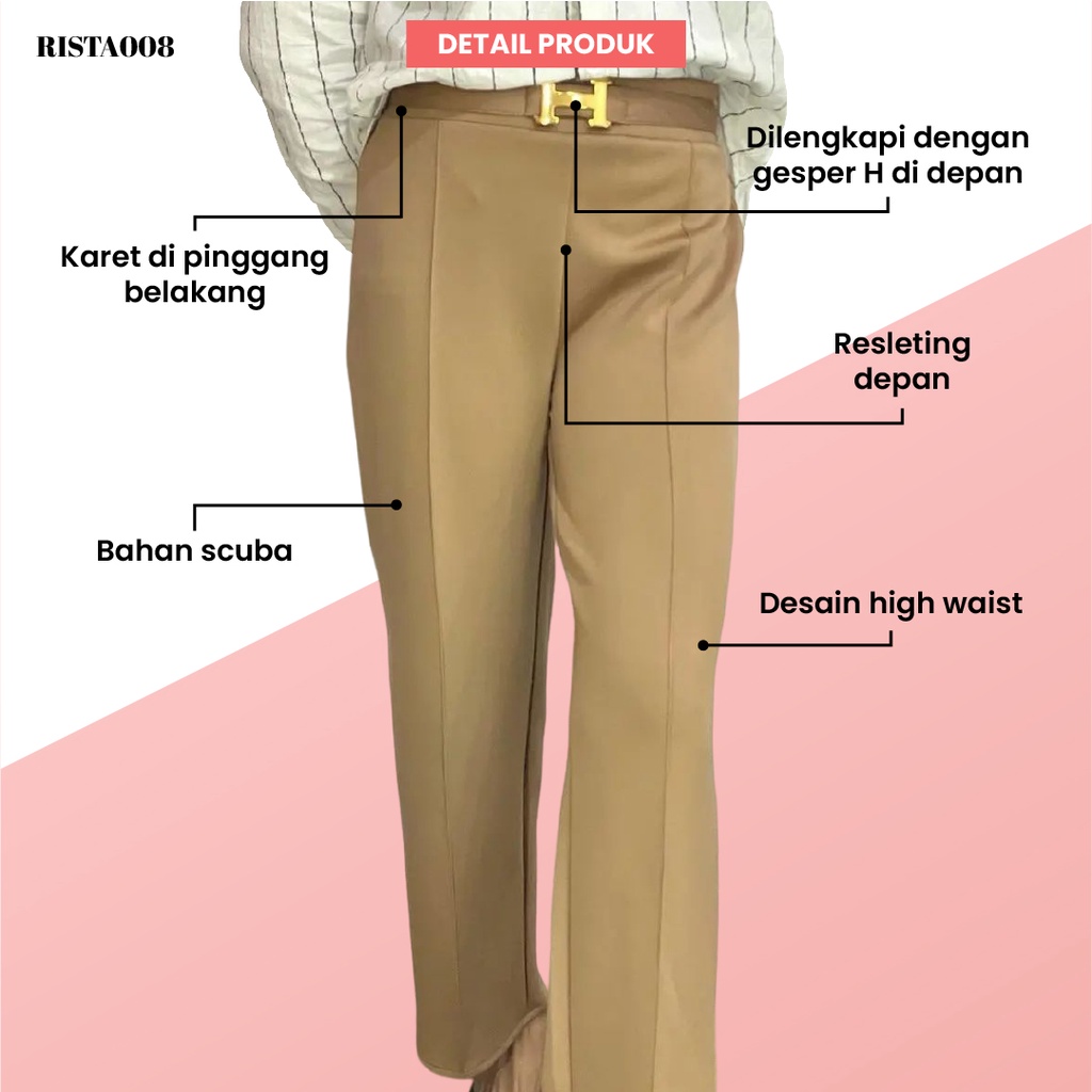 Kulot Scuba Belt H Highwaist Pants Celana Panjang Kerja Wanita Kantor Outfit Kekinian