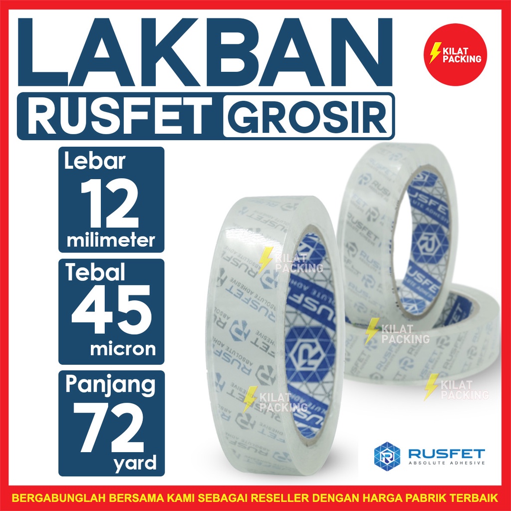 

Lakban Bening RUSFET Super Clear Premium Quality 12mm x 72yard Termurah SATUAN