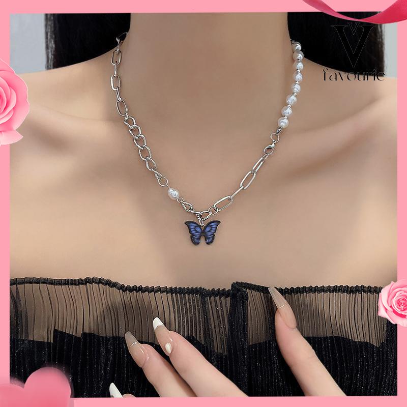 CODKalung Rantai Kupu-Kupu Mutiara Desain Choker Fashion Korea Gaya Untuk Wanita-FA