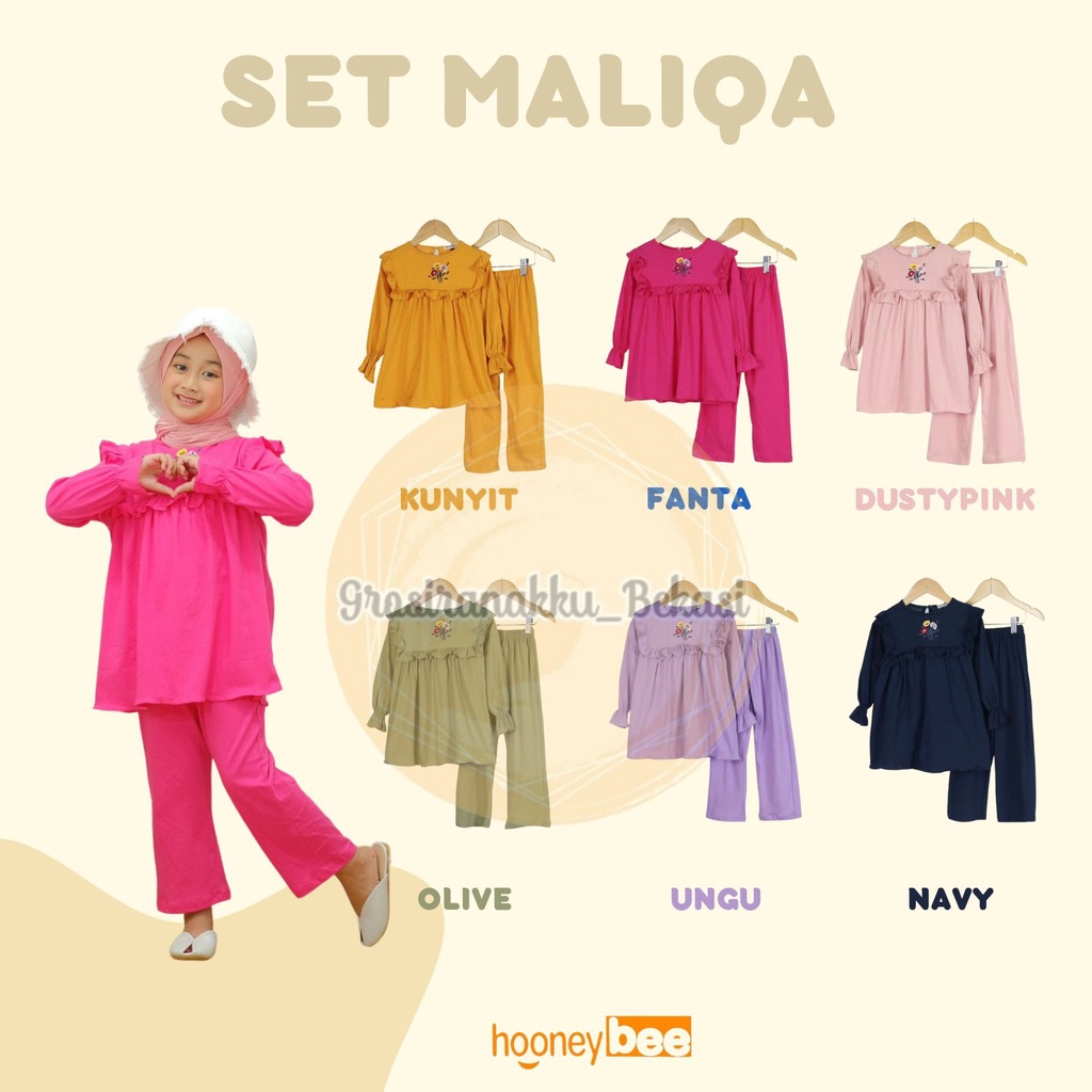 Setelan Anak Cewek Maliqa Hooneybee Mix Warna Size 2-10 TH