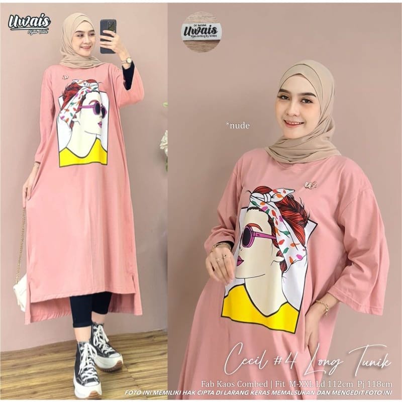 Long tunik jumbo Cecil long tunik #4 Bahan kaos katun combed 24s Aplikasi sablon size s-xxl ld 90 -120 cm Pakaian long tunik wanita model terbaru 2023 Baju kaos oversize wanita Dress wanita korean style Gamis warna milo , fuchia , lime