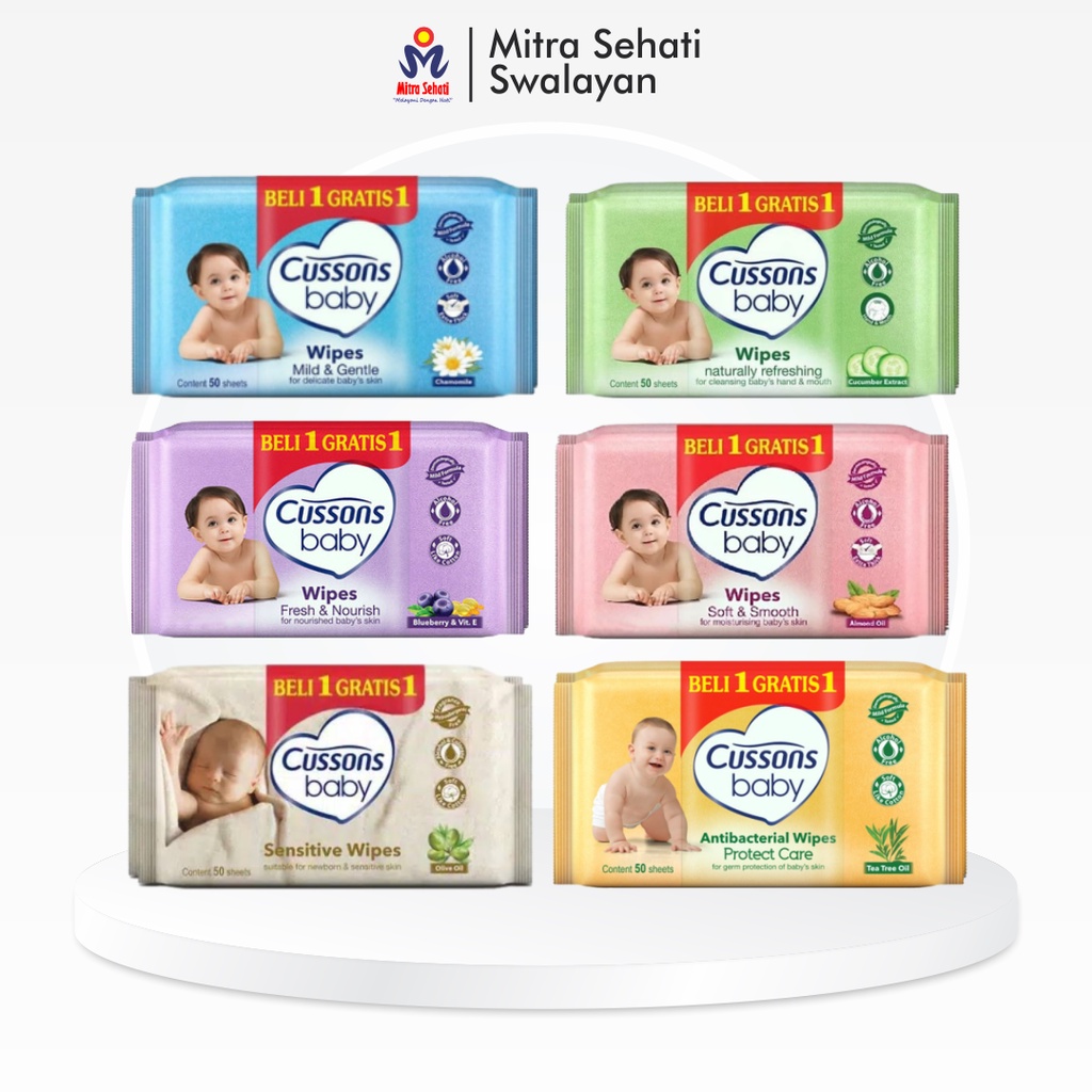 CUSSON WIPES 50'S BIRU, FRESH UNGU, KUNING CARE, NATURAL HIJAU, SENSITIF NEW BORN, SOFT PINK - Mitra