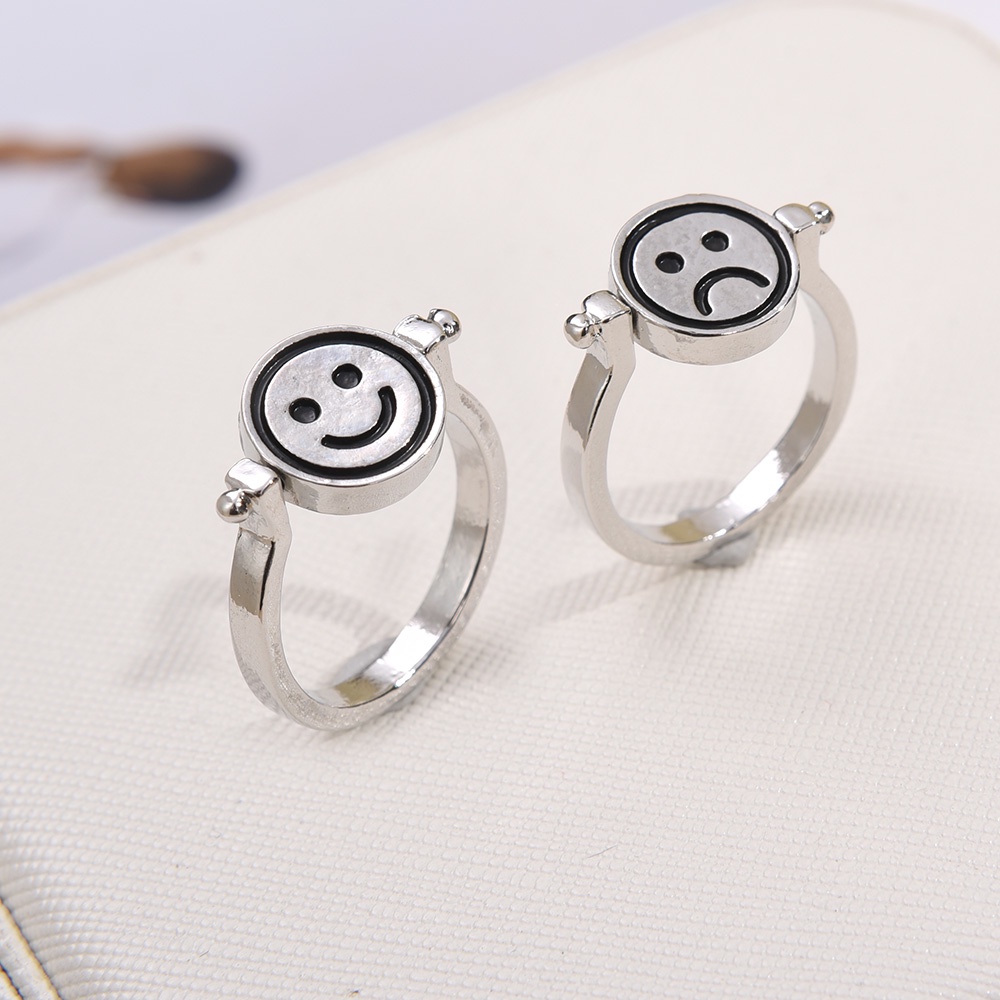 Fashion Perhiasan Wanita Wanita Elegan Wanita Retro Sederhana Jari Cincin Sederhana Indah Hadiah Lucu Rotatable Smiley Sad Face Double Faced Party Rings