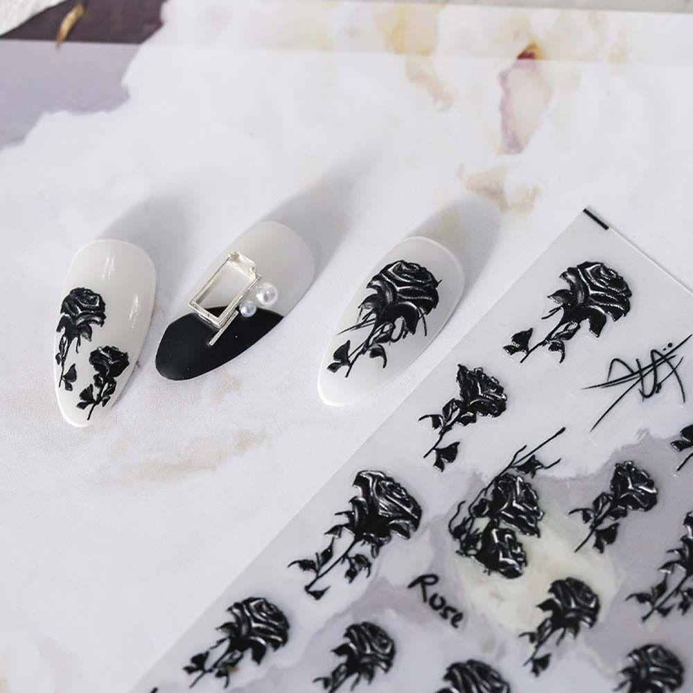 Mxbeauty Stiker Kuku Mawar Wanita Perekat Diri Cinta Hati Korea Nail Art Valentine Day Motif Kotak-Kotak Dekorasi Nail Art