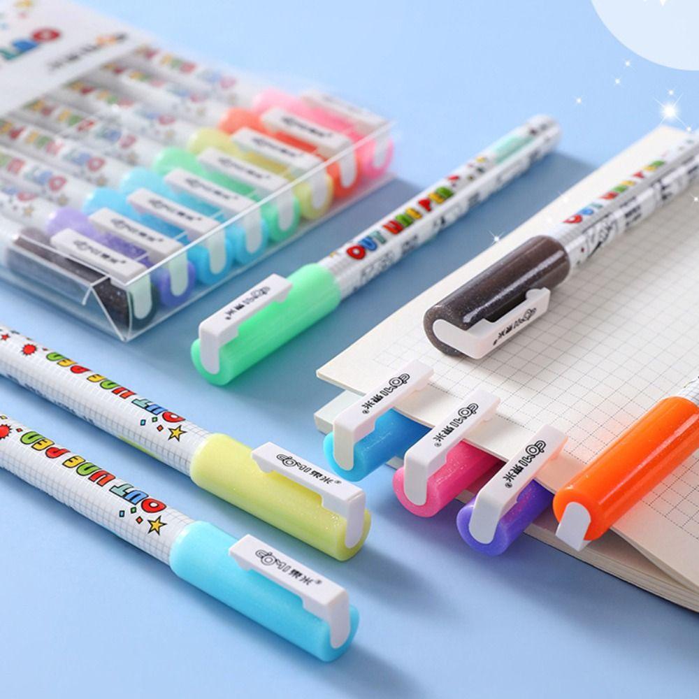 Preva 8warna Garis Ganda Pena Graffiti DIY Natal Fluorescence Dicat Tangan Kontur Ajaib Stabilo Pena