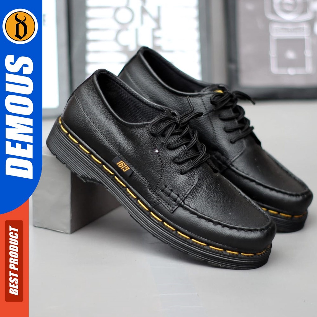 DEMOUS Kilu - Sepatu Formal Docmart Pantofel Low Boots Kulit Asli Kerja Pria Hitam