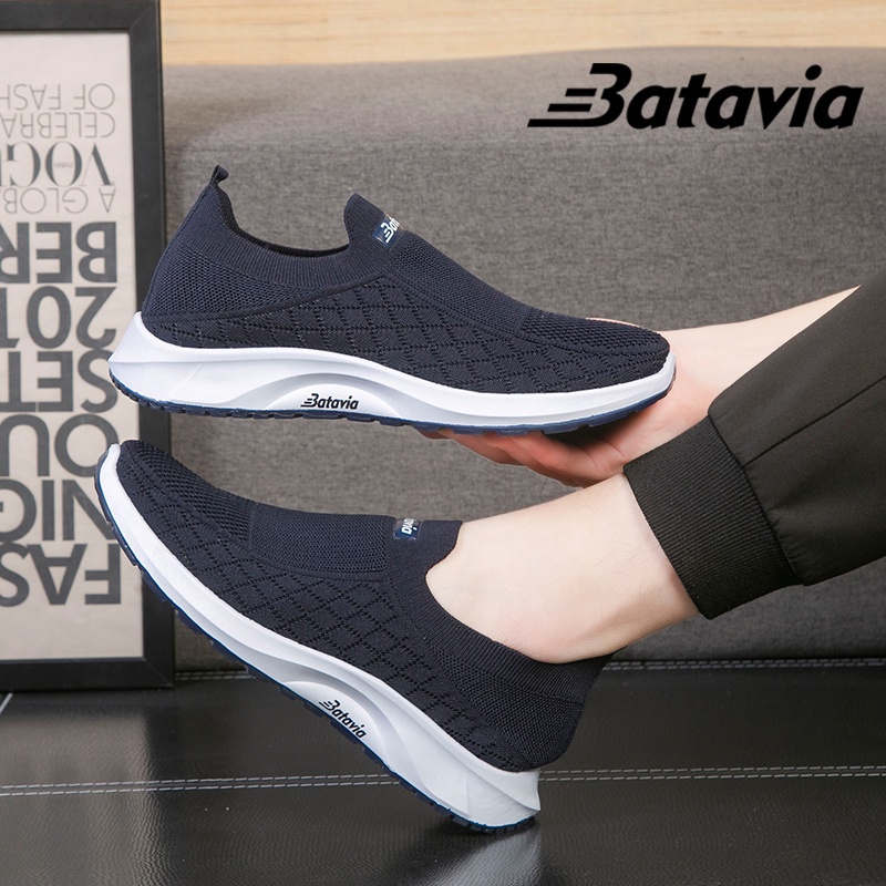 （COD）Batavia Baru Pria Kanvas Sepatu Rajutan Sepatu Pria Nyaman Bernapas Sepatu Pria Jogging Olahraga Pria sepatu B21