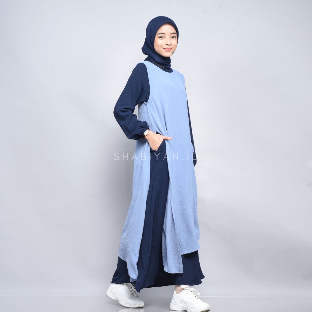 Shabiyan 456 Gamis Set Dress | Dress 2 in 1 | Muslimah Outer Dress | Xania-Navy