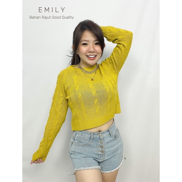 BAJU BLOUSE ATASAN WANITA CEWEK RAJUT EMILY FASHION LENGAN PANJANG KEKINIAN