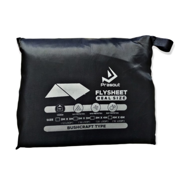 6 PRASOUT - 4 Promo TENDA TERPAL FLYSHEET Hitam M x Diskon