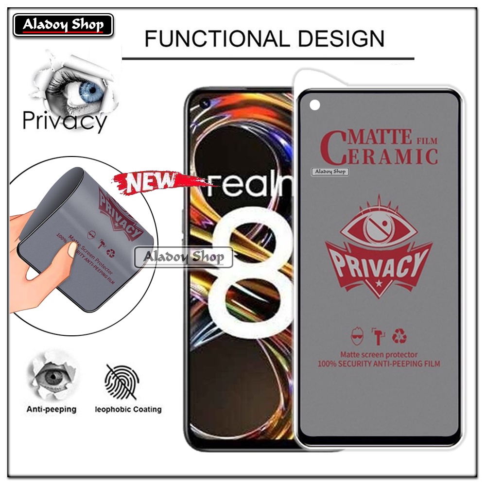 Tempered Glass Anti SPY Realme 8i Anti Gores Privacy + Tempered Glass kamera dan Skin Carbon