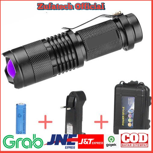 TaffLED Senter LED 395nm Ultraviolet + Baterai + Charger + Box Pocketman P1 - Black