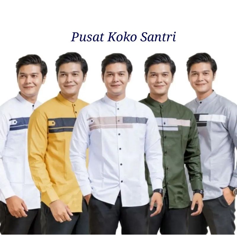 Baju Koko Pria Lengan Panjang Kombinasi Motif Yordan Koko Hadroh