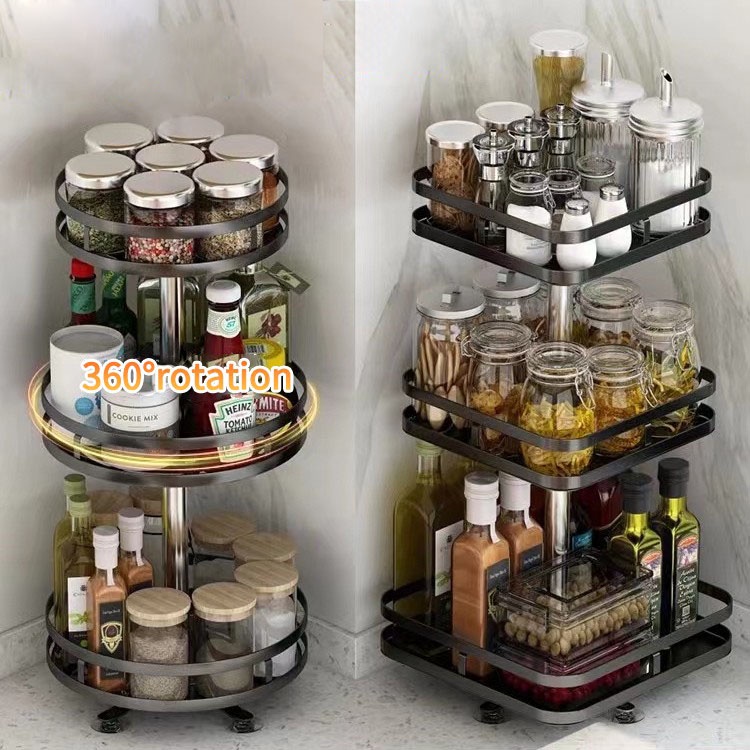 KAGK Rak Bumbu Putar Berputar 360 Derajat/Rak Bumbu tingkat/ Rak Bumbu Dapur Stainless Rotate Kitchen Spice Rack Organizer Home