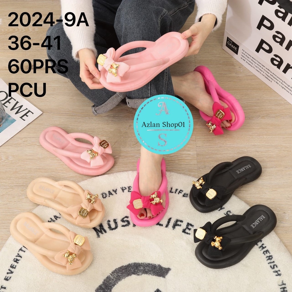 Sandal Jepit Wanita Import Karet Tali Bulat Rubber Elastic Motif Pita Balance 2024 (36-41)/SANDAL BANGKOK