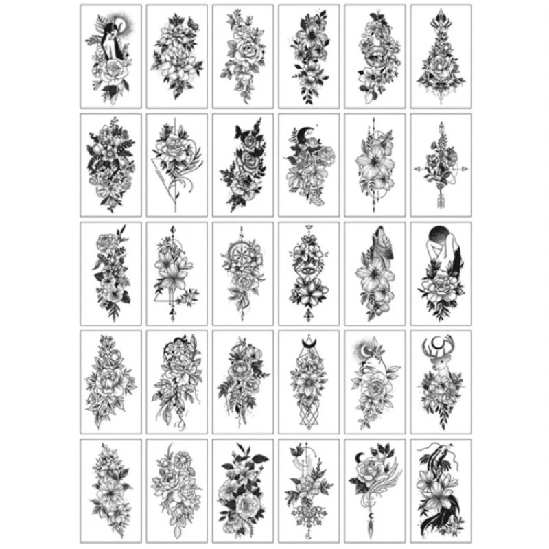 Stiker Tato Temporary Motif 3D Flower Black Serie TS-8000 1 pcs