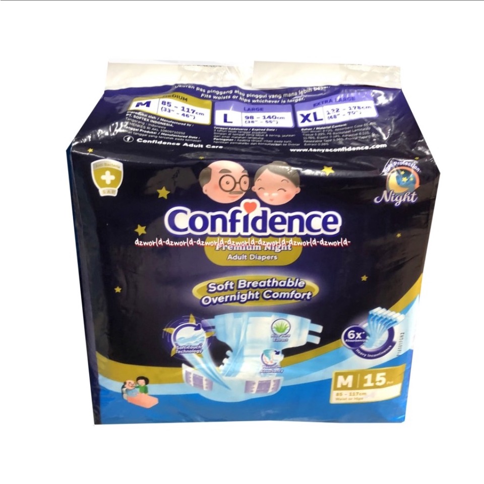 Confidence Premium Night M 15 Popok Perekat Lembut Konfidence Confiden Diapers Orang Tua ORtu LAnsia Dewasa M15 Ukuran Medium Isi 15pads