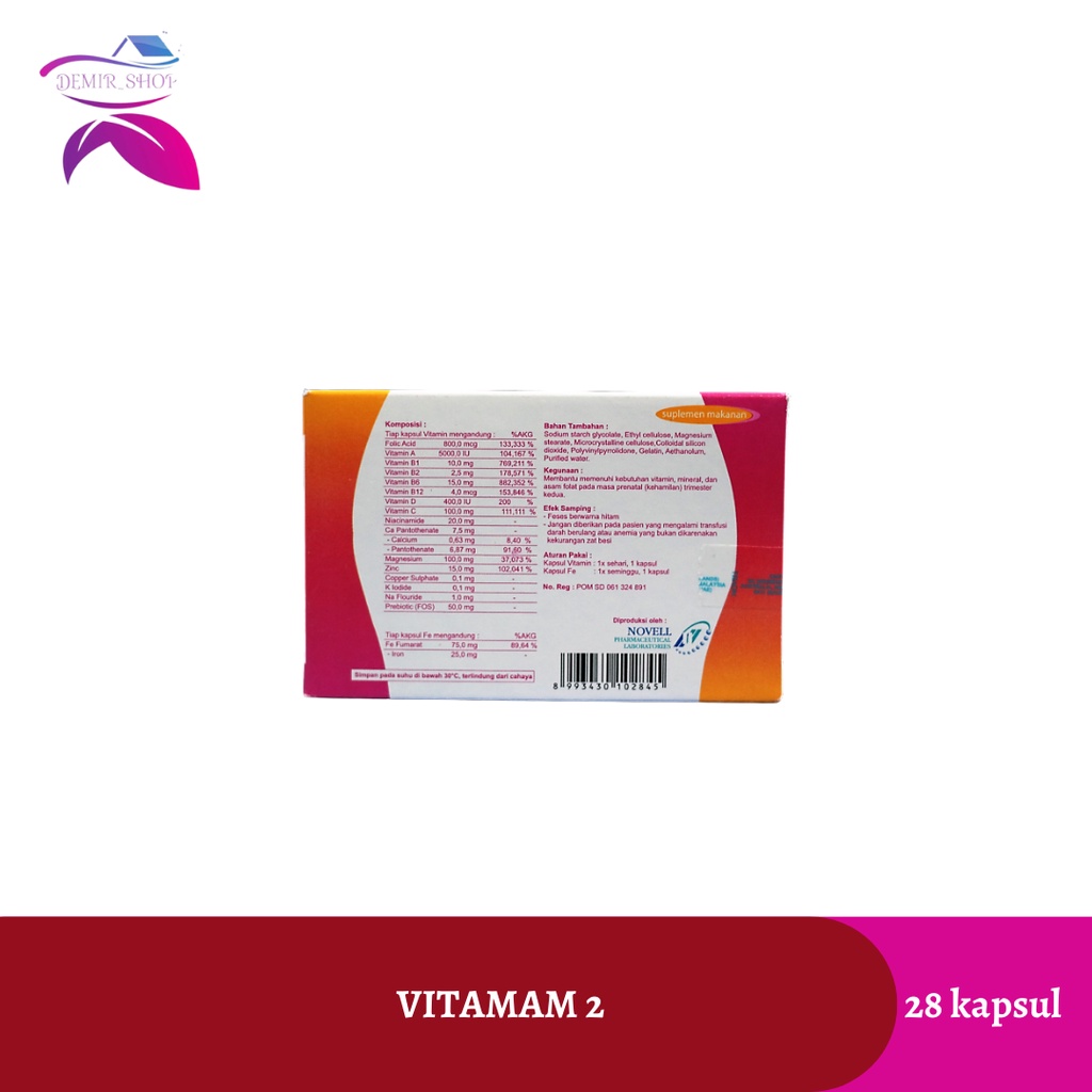 Vitamam 2 / Vitamam 3 / Asam Folat / Suplemen Ibu Hamil - 28 Kapsul