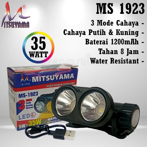 COD Senter Kepala LED Mitsuyama MS-1923 cahaya Putih-Kuning